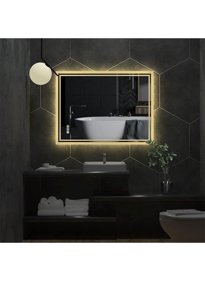 WISFOR - Wisfor Bathroom Mirror with LED Light 60x80 CM Rectangular Dimmable Backlit Lighted 3 Changeable Color Wall Vanity Mirror with Anti-fog + Smart Touch Button Memory Function for Makeup and Shaving - Image 1