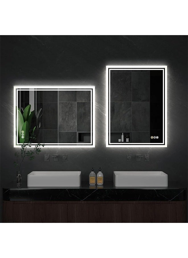 WISFOR - Wisfor Bathroom Mirror with LED Light 60x80 CM Rectangular Dimmable Backlit Lighted 3 Changeable Color Wall Vanity Mirror with Anti-fog + Smart Touch Button Memory Function for Makeup and Shaving - Image 1