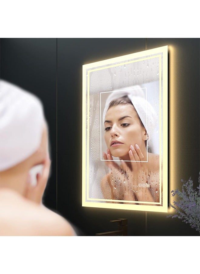 WISFOR - Wisfor Bathroom Mirror with LED Light 60x80 CM Rectangular Dimmable Backlit Lighted 3 Changeable Color Wall Vanity Mirror with Anti-fog + Smart Touch Button Memory Function for Makeup and Shaving - Image 1