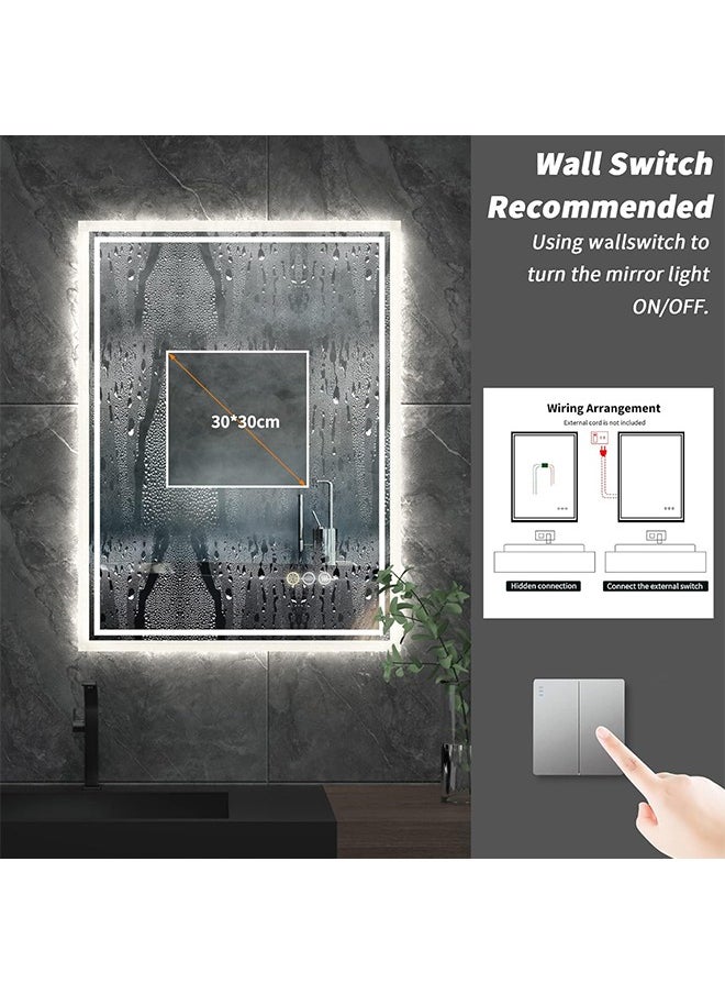 WISFOR - Wisfor Bathroom Mirror with LED Light 60x80 CM Rectangular Dimmable Backlit Lighted 3 Changeable Color Wall Vanity Mirror with Anti-fog + Smart Touch Button Memory Function for Makeup and Shaving - Image 1