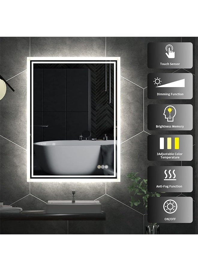 WISFOR - Wisfor Bathroom Mirror with LED Light 60x80 CM Rectangular Dimmable Backlit Lighted 3 Changeable Color Wall Vanity Mirror with Anti-fog + Smart Touch Button Memory Function for Makeup and Shaving - Image 1