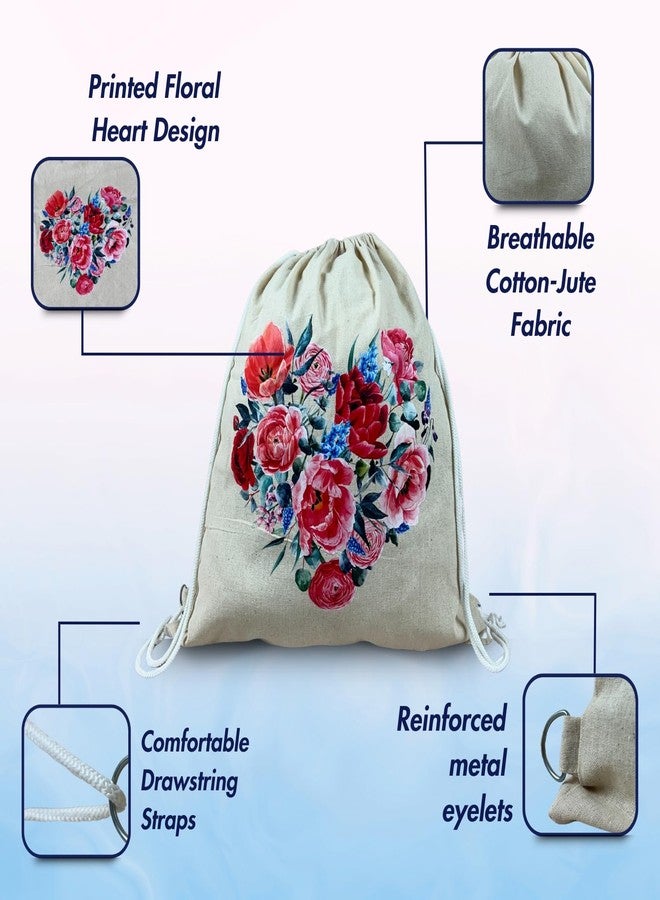 Madosh Women’s Cotton Floral Heart Print Drawstring Backpack | Eco-Friendly Shoulder Bag for Gym, Travel, Shopping & Outdoor Use Pack Of Two (18x16) - Image 3