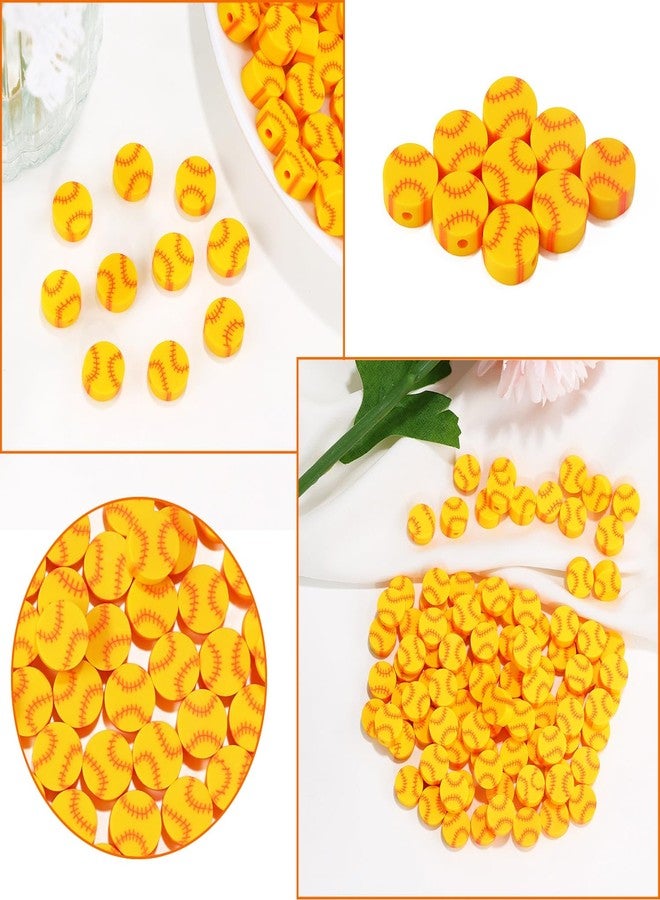 CCOZN 100 Pcs Baseball Beads for Jewelry Making, Sports Polymer Clay Bulk With Box, 10mm Softball Charms, Sports Ball Spacer for DIY Crafts Bracelet Yellow - Image 4