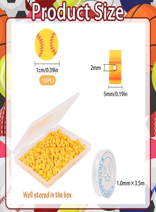 CCOZN 100 Pcs Baseball Beads for Jewelry Making, Sports Polymer Clay Bulk With Box, 10mm Softball Charms, Sports Ball Spacer for DIY Crafts Bracelet Yellow - Image 2