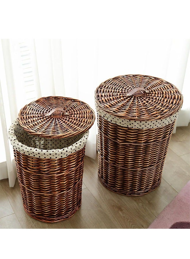 Rattan Laundry Basket 2-Pack Laundry Baskets with Lids Hand-Made Households Dirty Clothes Storage Hampers  - Image 1