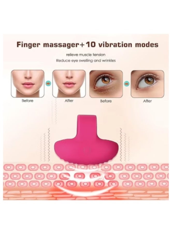 HYH Mini Face Massager, Vibration Wand Waterproof Rechargeable Portable Powerful Massage Tool, Multifunctional Eye, Finger and Body Massager - Rose Red - Image 4