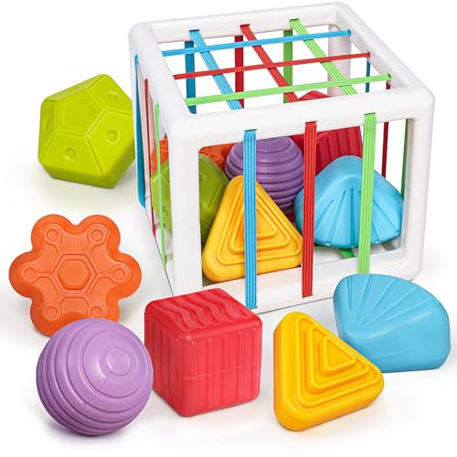 LiKee Montessori Toys for 1 Year Old 6pcs Multi Sensory Shapes Toddler Developmental Learning Birthday Gifts Baby Toys 12 Months Cube - Image 1