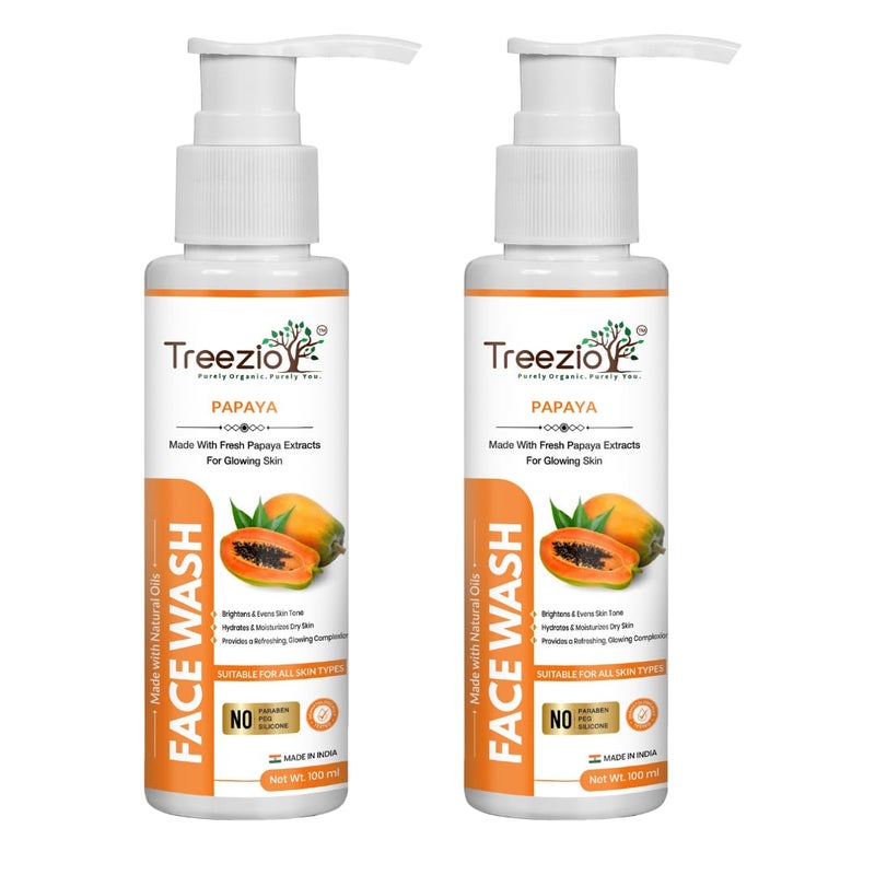 Treezio Papaya Face Wash Cleanses Exfoliates Moisturizes Skin No Paraben No Silicones For Men Women Pack of 2 100 ml Each - Image 1