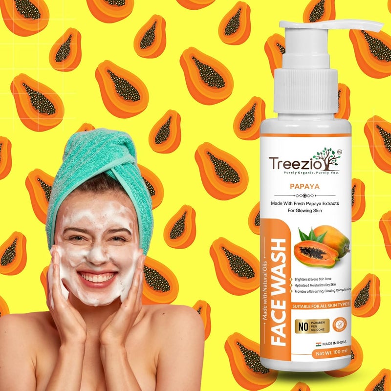 Treezio Papaya Face Wash Cleanses Exfoliates Moisturizes Skin No Paraben No Silicones For Men Women Pack of 2 100 ml Each - Image 4