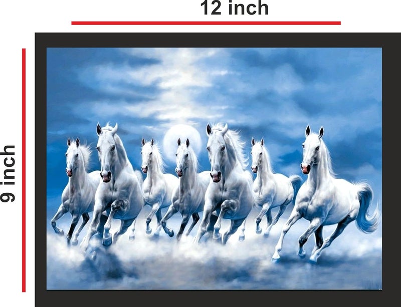 Jwalpa Collection 7 Running Horses Vastu Photo Frame Lucky Hanging Home Decor Painting for Living Room Bedroom Decoration Size 9 x 12 Inch  - Image 2