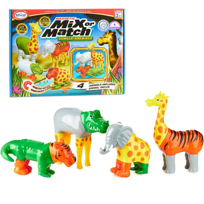 Popular Playthings Magnetic Mix or Match Jungle Animals Toy Play Set, 16 Pieces - Image 1