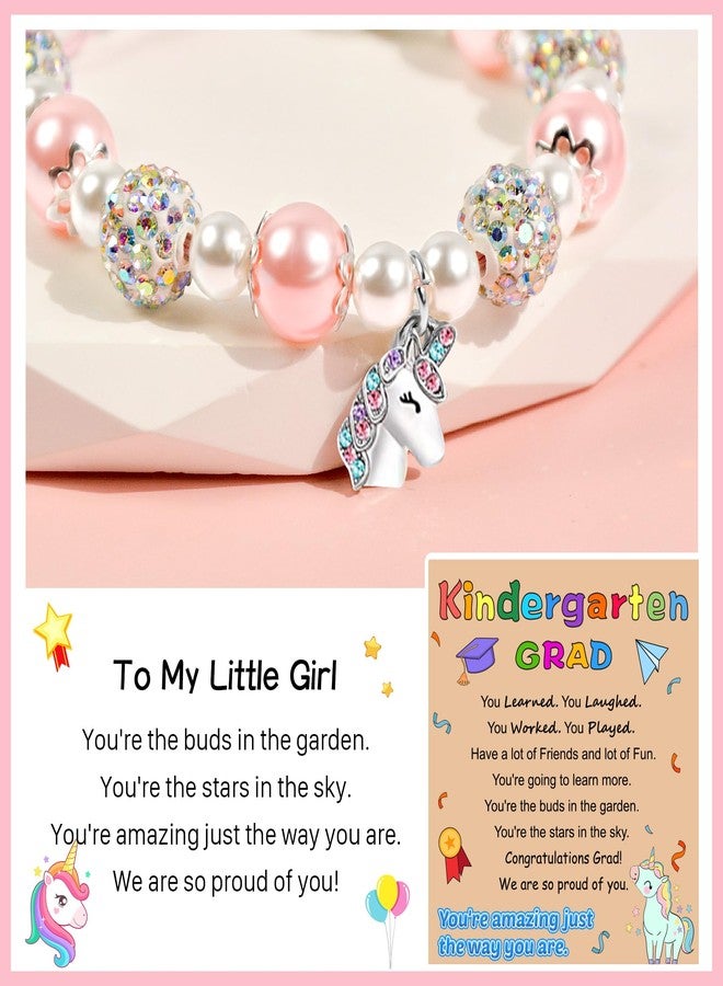 Parma77 2024 Kindergarten Graduation Gifts for Girls, Adjustable Unicorn Girls Bracelet with Pearl & Rhinestone Ball, Graduation Gifts for Kindergarten Students Daughter Granddaughter Niece - Image 2