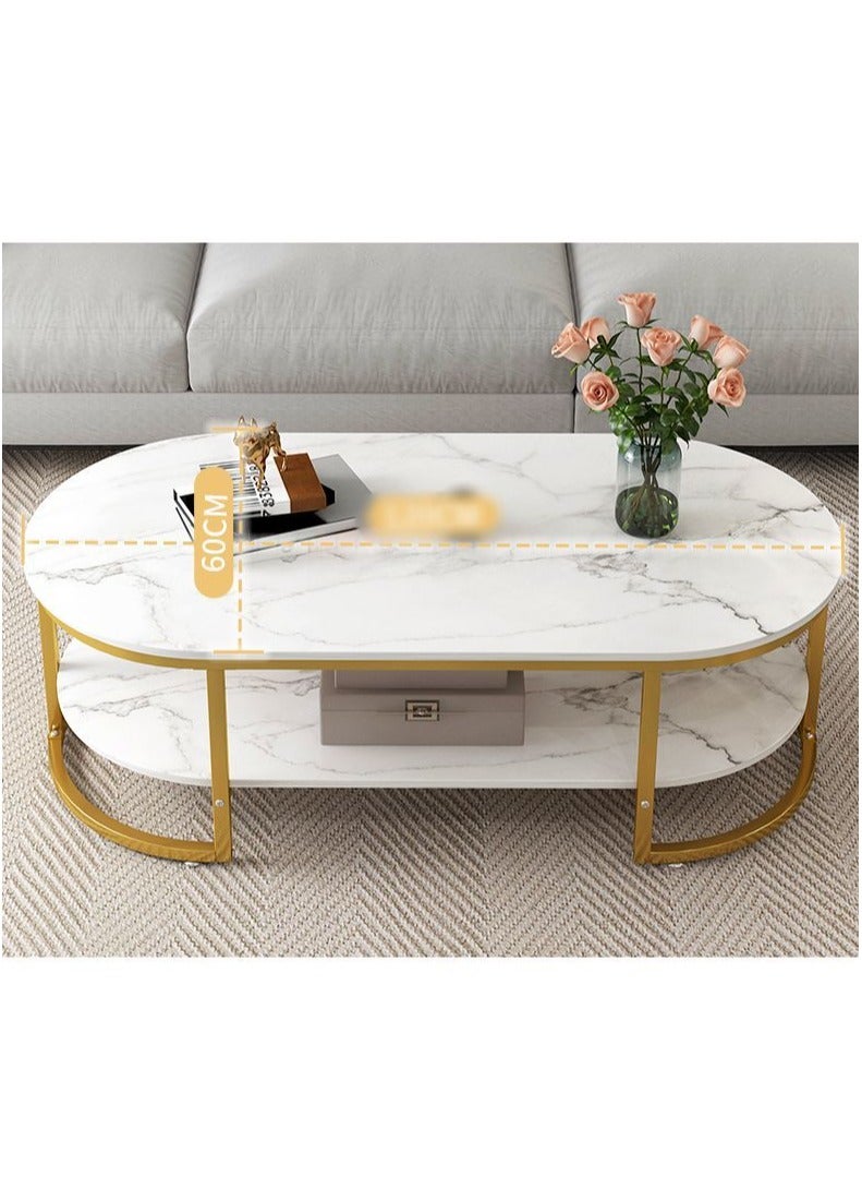 DubaiGallery Simple and modern marble pattern top coffee table with gold metal frame Two tiers of shelving space for storage and display Suitable for use in living room - Image 2