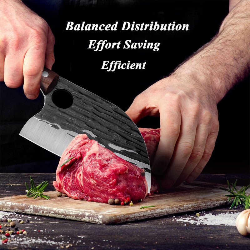 ROCOCO Serbian Chef Knife 6.5" Butcher Knife Japanese Full Tang Boning Chopping Viking Cleaver with Sheath for Kitchen Outdoor BBQ Camping Father Mother Christmas Gift Gift Men - Image 2