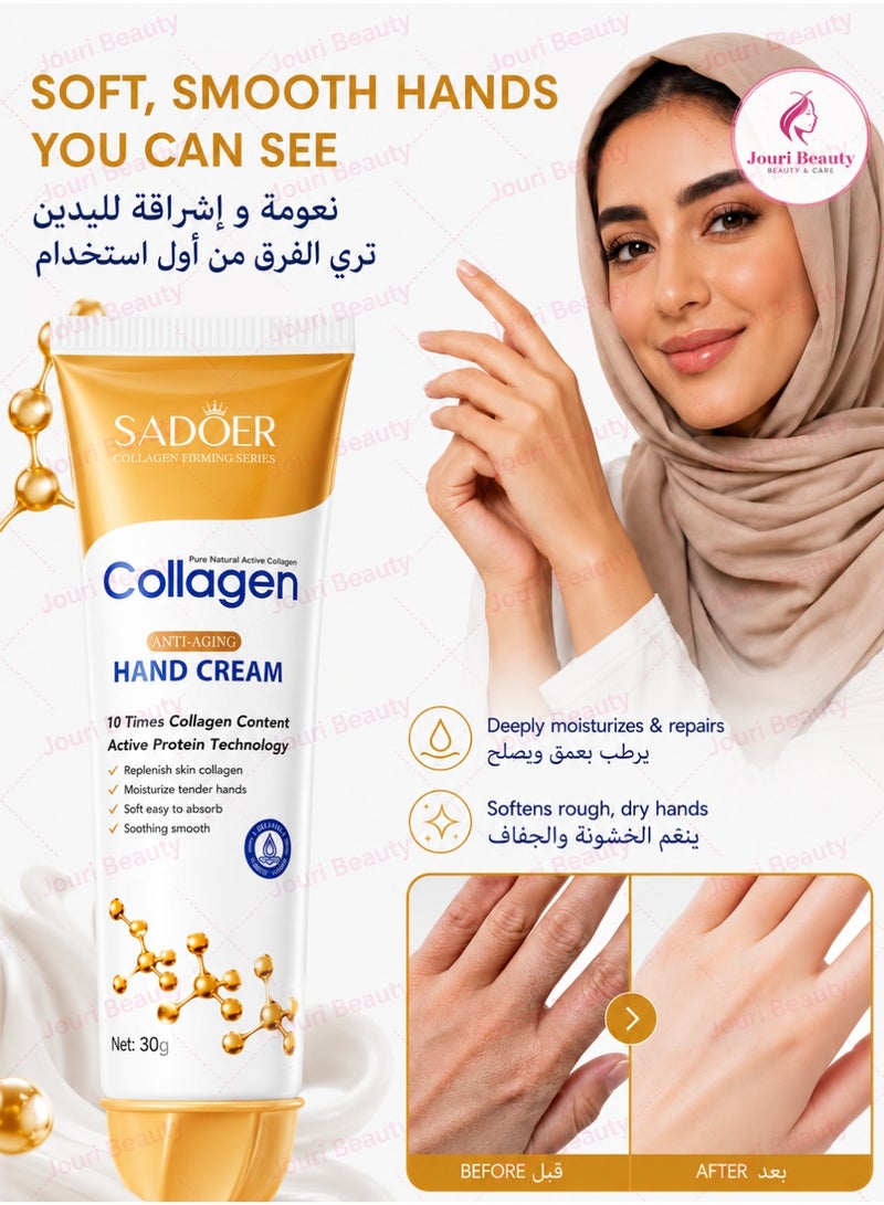 SADOER Collagen Anti Wrinkle Hand Cream, Nourishing Whitening Moisturizing Skin Care Cream, Fast Absorbing Anti Ageing Hand Cream, Smooth And Soft Skin Crack Repair Cream To Remove Wrinkles Darkness, 30g - Image 1
