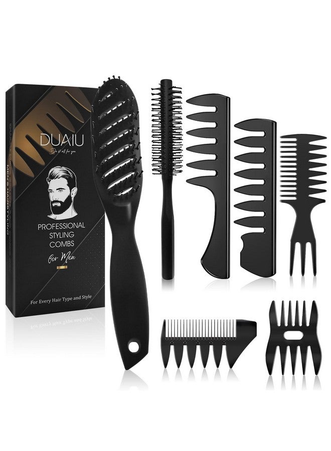 DUAIU Hair Brush For Men Duaiu 7Pcs Combs For Men Hair Styling Comb Set With Vent Hair Brush Quiff Round Hair Brush Wide Tooth Comb Texture Comb For Blow Drying Detangling Grooming Hairdressing - Image 1