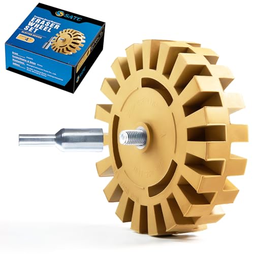 S SATC Eraser Wheel 4 Inch Decal Remover Eraser Wheel 1 Pack with Adapter Rubber Eraser Wheel for Drill Removing Decals Adhesives Pinstriping Stickers - Image 1