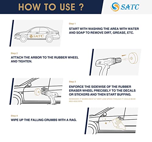 S SATC Eraser Wheel 4 Inch Decal Remover Eraser Wheel 1 Pack with Adapter Rubber Eraser Wheel for Drill Removing Decals Adhesives Pinstriping Stickers - Image 5