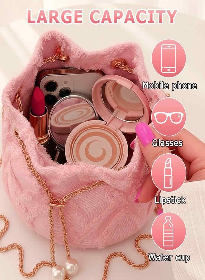 Waaqkid Jean Purses for Women, Denim Quilted Drawstring Crossbody Bags Bucket (Pink) - Image 5