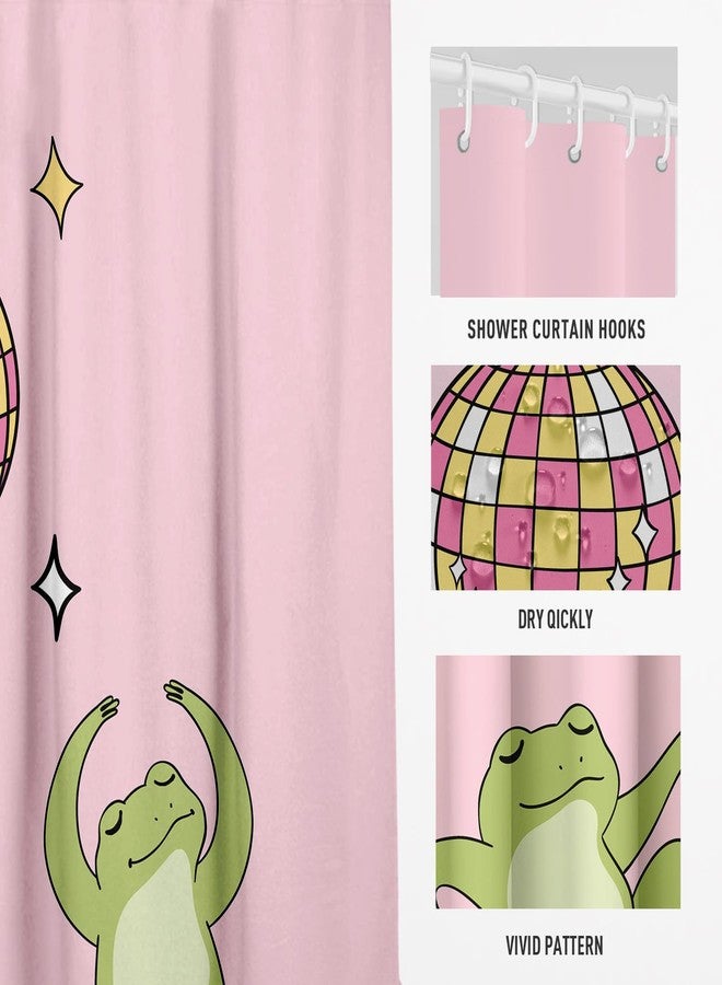 EGLGCC Cute Funny Shower Curtain Blush Pink Kids Frog Fun Animal Anime Unique Pattern Aesthetic Funky Boys Cartoon Trendy Art Kawaii 60x72 Inch Fabric Polyester Cloth Washable Bathroom Decor 12 Hooks - Image 3