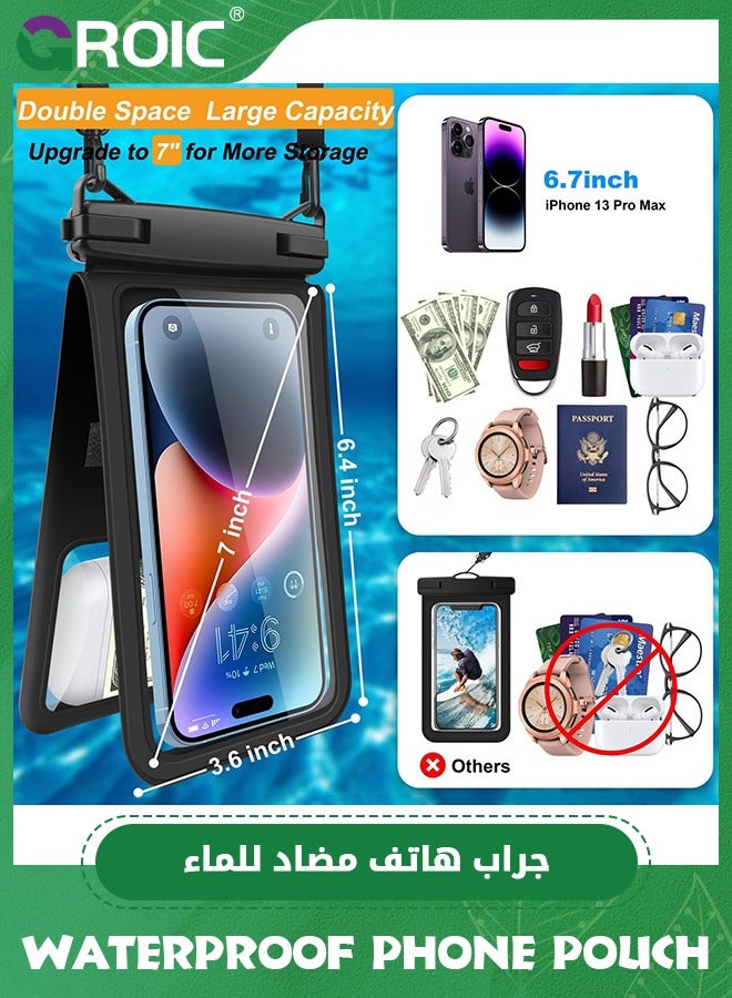 GROIC Black Double Space Waterproof Phone Pouch, Dual Large Cellphone Dry Bag Case for Samsung Galaxy S24 Ultra S23 S22 A15 A14 A03S A54 iPhone 15 Pro Max 14 XR Fit All Phones Up to 7" - Image 2