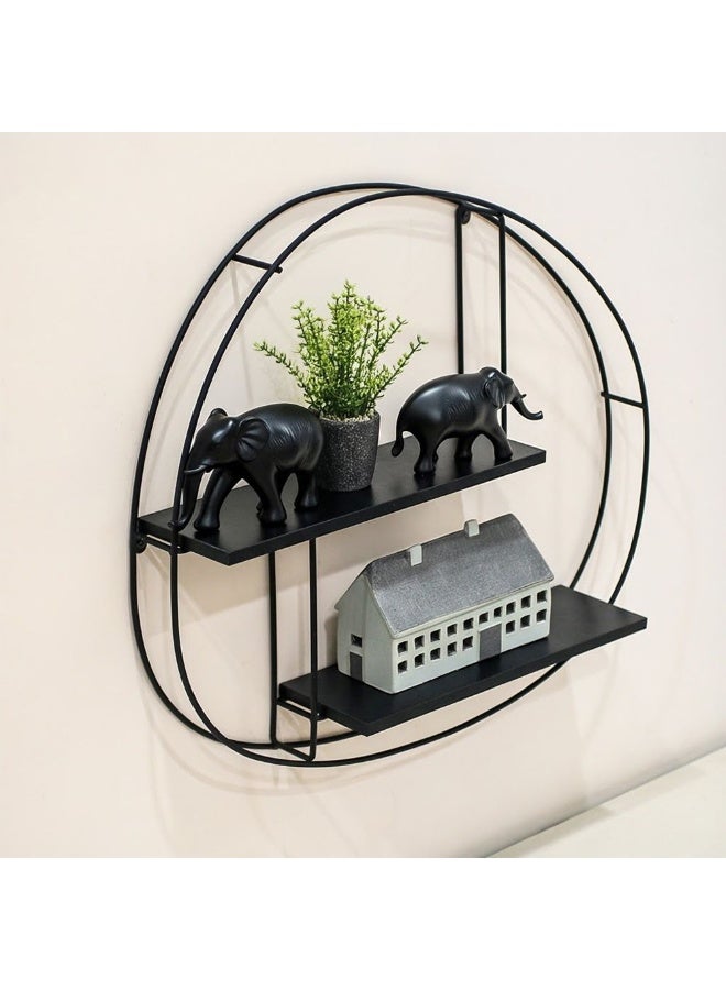 DANUBE HOME Zaldy Black Wall Shelf for Living Room - Stylish Metal & Engineered Wood Design, Ideal for Home Decor & Storage - Size: L65 x W12 x H55 cm - Ideal Wall Shelves