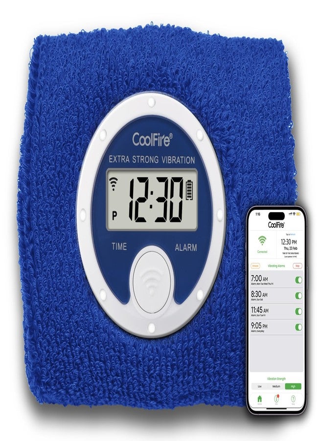 Coolfire - Vibrating Alarm Clock Sweatband, Silent Wake Yourself Up Wristband Vibrating Alarm Watch for Couples, Students, Easy to Set on User-Friendly App, Hearing Impaired, USB Chargeable (Blue) - Image 1