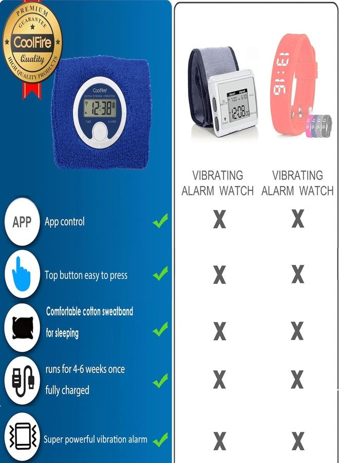 Coolfire - Vibrating Alarm Clock Sweatband, Silent Wake Yourself Up Wristband Vibrating Alarm Watch for Couples, Students, Easy to Set on User-Friendly App, Hearing Impaired, USB Chargeable (Blue) - Image 3