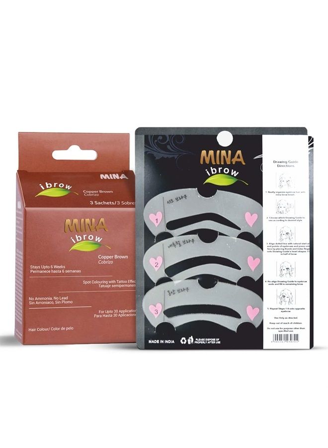 Mina ibrow Hair Color Copper Brown|Natural Spot Coloring Hair Tinting Powder with Stencil For Professional, Water and Smudge Proof | No Ammonia, No Lead with 100% Gray Converge|Stays Up to 6 Weeks |Ve
