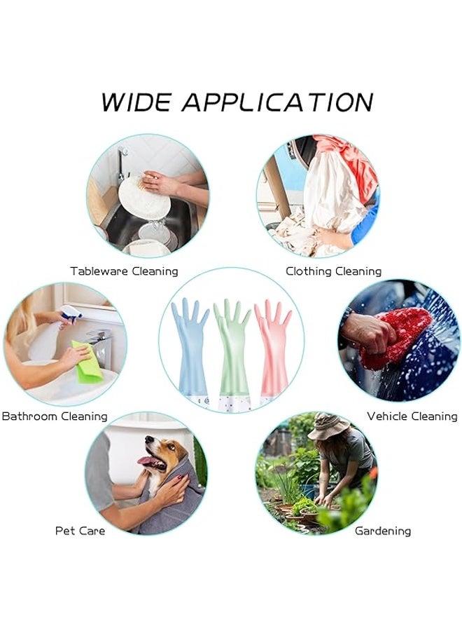 3 قطع قفازات غسيل الأطباق القابلة لإعادة الاستخدام، قفازات منزلية طويلة الأكمام مقاومة للماء وغير قابلة للانزلاق للغسيل والتنظيف والعمل والبستنة - Image 5