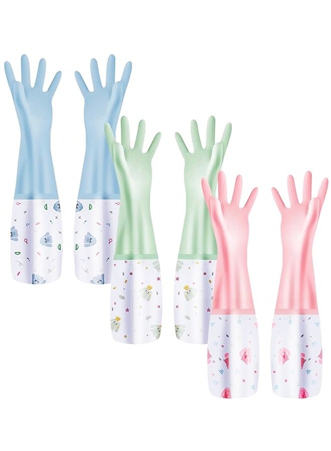 3 قطع قفازات غسيل الأطباق القابلة لإعادة الاستخدام، قفازات منزلية طويلة الأكمام مقاومة للماء وغير قابلة للانزلاق للغسيل والتنظيف والعمل والبستنة - Image 1