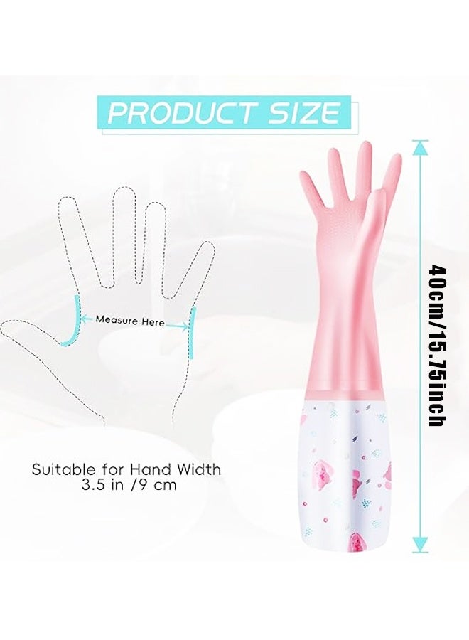 3 قطع قفازات غسيل الأطباق القابلة لإعادة الاستخدام، قفازات منزلية طويلة الأكمام مقاومة للماء وغير قابلة للانزلاق للغسيل والتنظيف والعمل والبستنة - Image 2