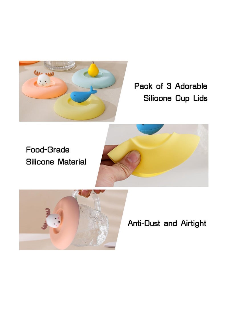 SYOSI Silicone Cup Lids Adorable , Set of 3 Mug Covers, Anti-Dust Airtight Drink Covers,Suitable for Hot and Cold Beverages, Coffee Cups,Drink Cups, Reusable Cup Covers for Mugs Tea Cups Coffee - Image 4