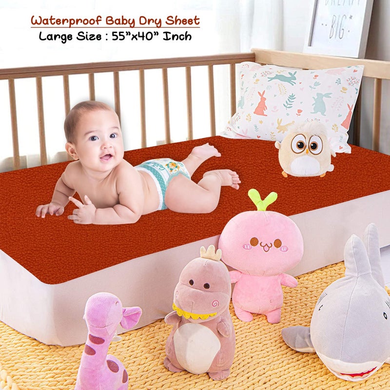 Dream King Waterproof Quick Dry Sheet for Baby| Bed Pad Anti-Piling Fleece Extra Absorbent Washable Matress Protector| Baby Bed Protector - Size Large 140X100 Cm (Rust) - Image 2