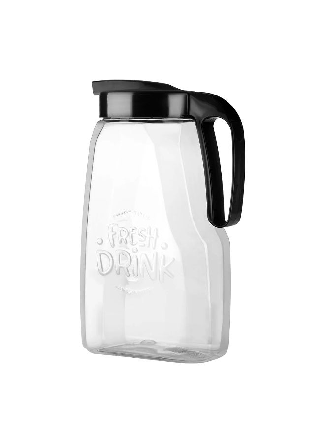 2L Plastic Juice Pitcher, Clear Beverage Jug with Black Handle and Lid