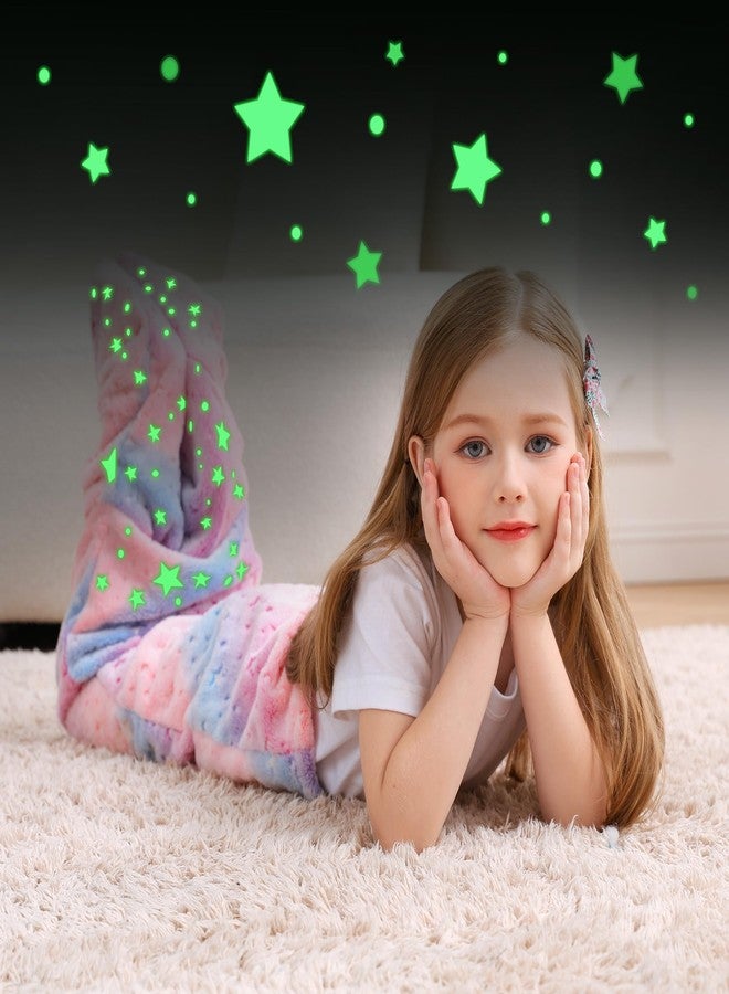 Softan Kids Mermaid Tail Blanket, Glow in The Dark Toddler Mermaid Blanket with Glittering Stars and Rainbow Ombre Fish Scale Design - 17" x 39" - Image 3