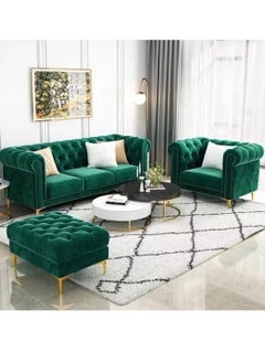 مهارة البحر "مجموعة أرائك تشسترفيلد من MAB FURNISHINGS الحديثة الكلاسيكية بـ 4 مقاعد من الفليفلة المخملية مع طقم وسائد لغرفة المعيشة والمكتب (أخضر)  - Image 1