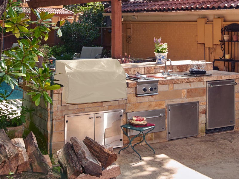 Covermates Classic Built-in Grill Cover â€“ All-Weather Water-Resistant Outdoor BBQ Cover with Elastic Hem, Heavy Duty Vinyl Protection for Outdoor Kitchens, 42W x 28D x 14H, Classic Tan - Image 2