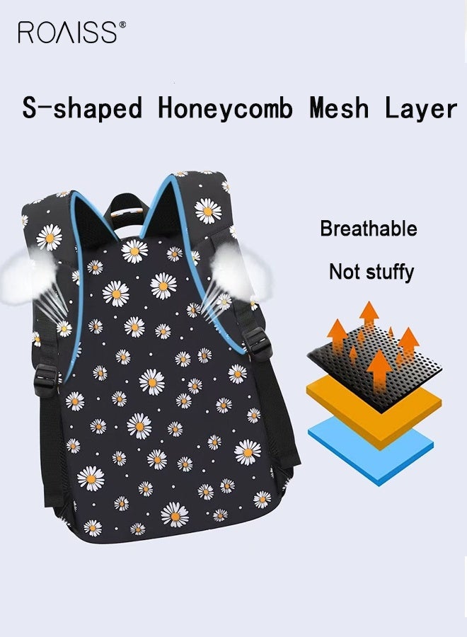 رويس أطقم حقائب ظهر 3 قطع مطبوعة بطبعات الأقحوان، طقم حقائب ظهر للبنات بطبعات الأقحوان، مجموعة حقائب مدرسية للبنات مع حقيبة غداء وحقيبة أقلام، حقيبة مدرسية كبيرة السعة مع جيوب متعددة، حقيبة نهارية خفيفة الوزن مقاومة للماء - Image 4