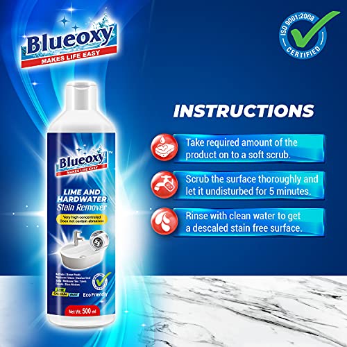 BLUEOXY High-Performance Lime, Rust, Calcium, Stain Remover | Hard Water Stain Remover | Fast Acting Limescale Remover| Cleans Rust, Hard Water Deposits | Ecological Formulation | 500 ML | QTY1 - Image 4