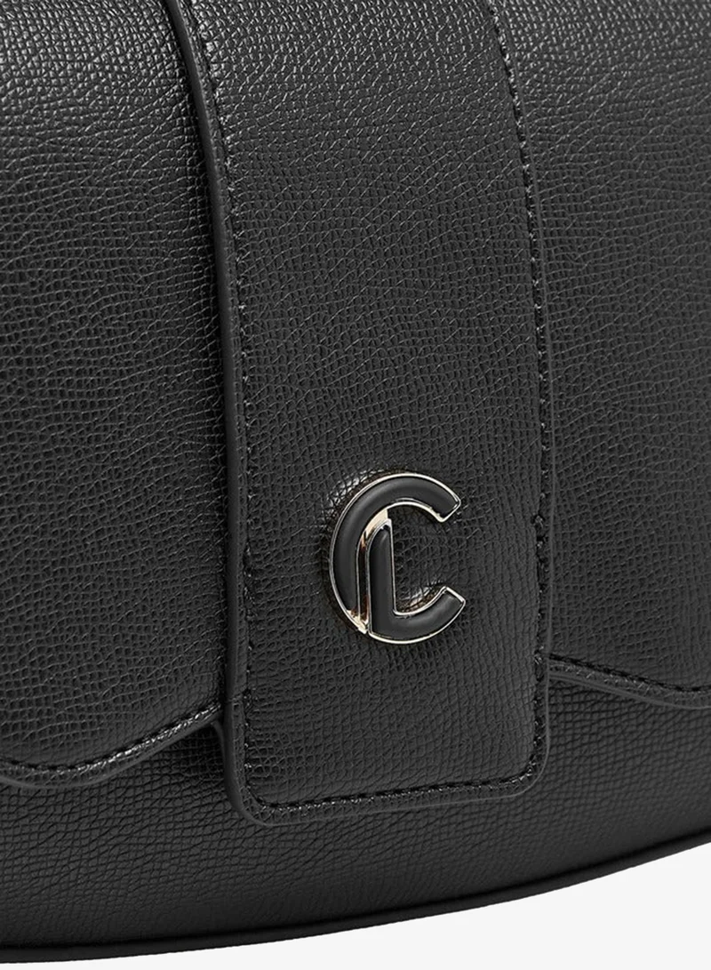 Le Confort BLACK Textured Crossbody Bag with Detachable Strap and Flap Closure for Women | Best Price UAE