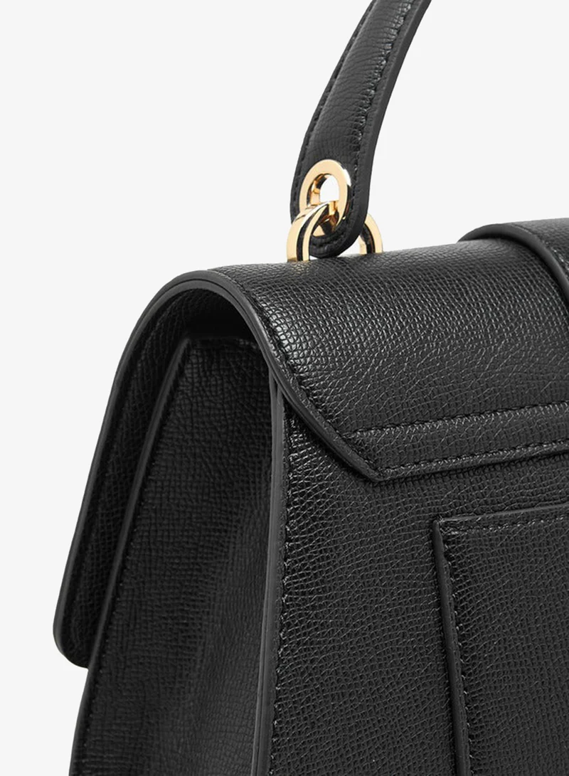 Le Confort BLACK Textured Crossbody Bag with Detachable Strap and Flap Closure for Women | Best Price UAE