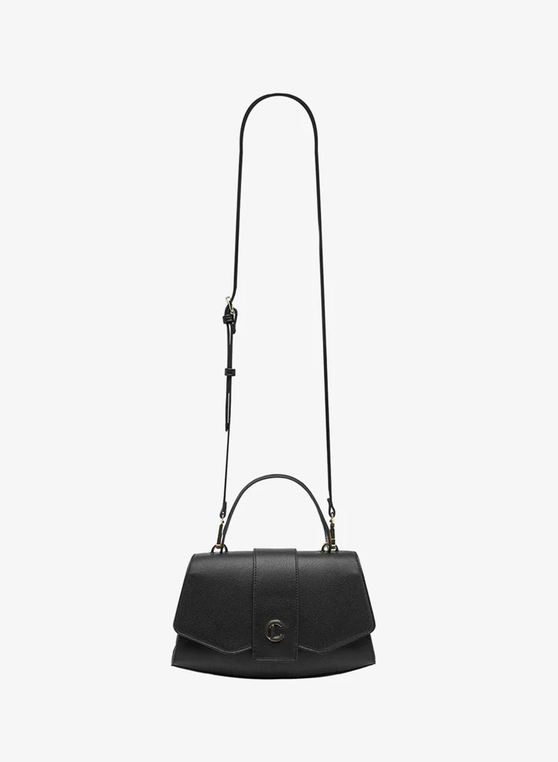 Le Confort BLACK Textured Crossbody Bag with Detachable Strap and Flap Closure for Women | Best Price UAE