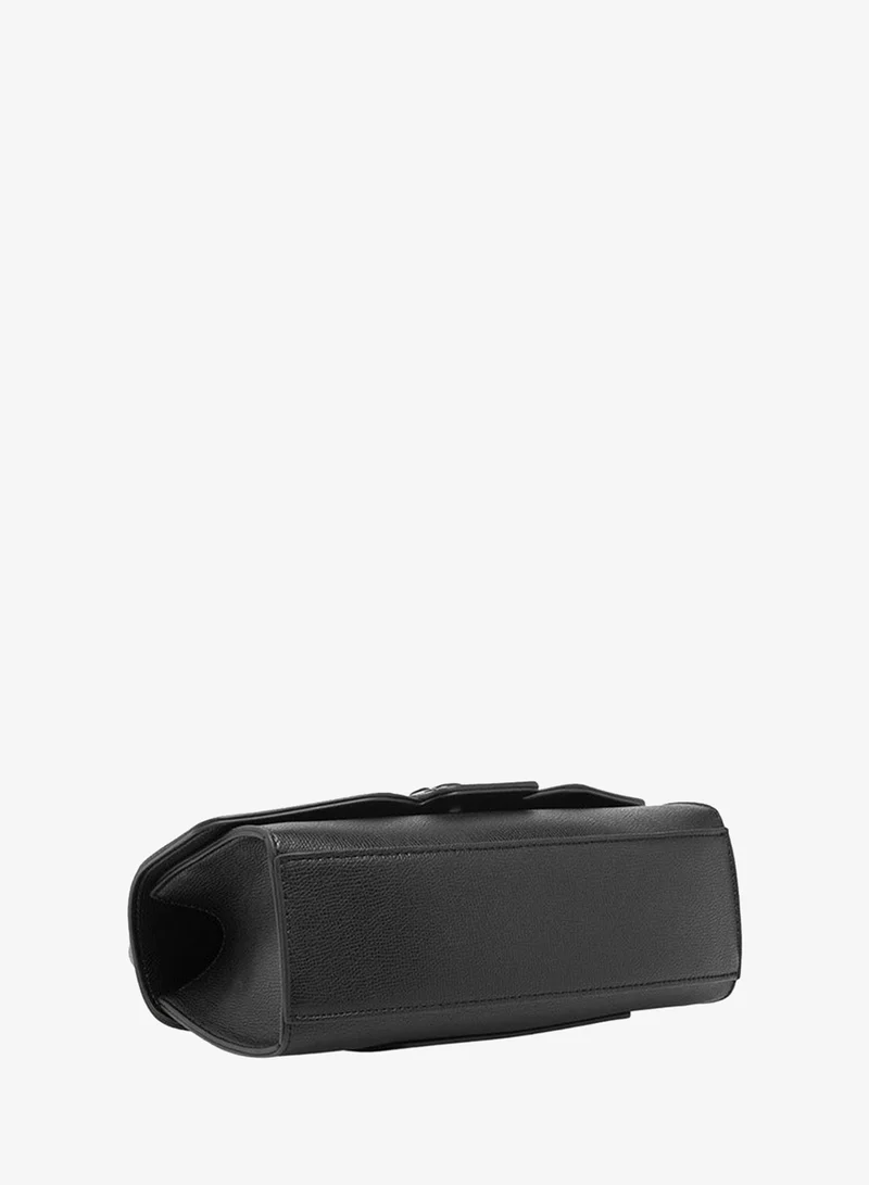 Le Confort BLACK Textured Crossbody Bag with Detachable Strap and Flap Closure for Women | Best Price UAE