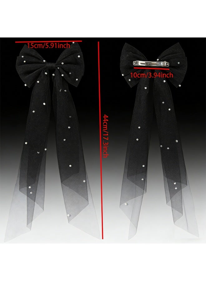Bridal Hair Bow Veil Hair Clip,Veil Hairpins with Pearl Mesh Bow Hair Clips（Black） - Image 4