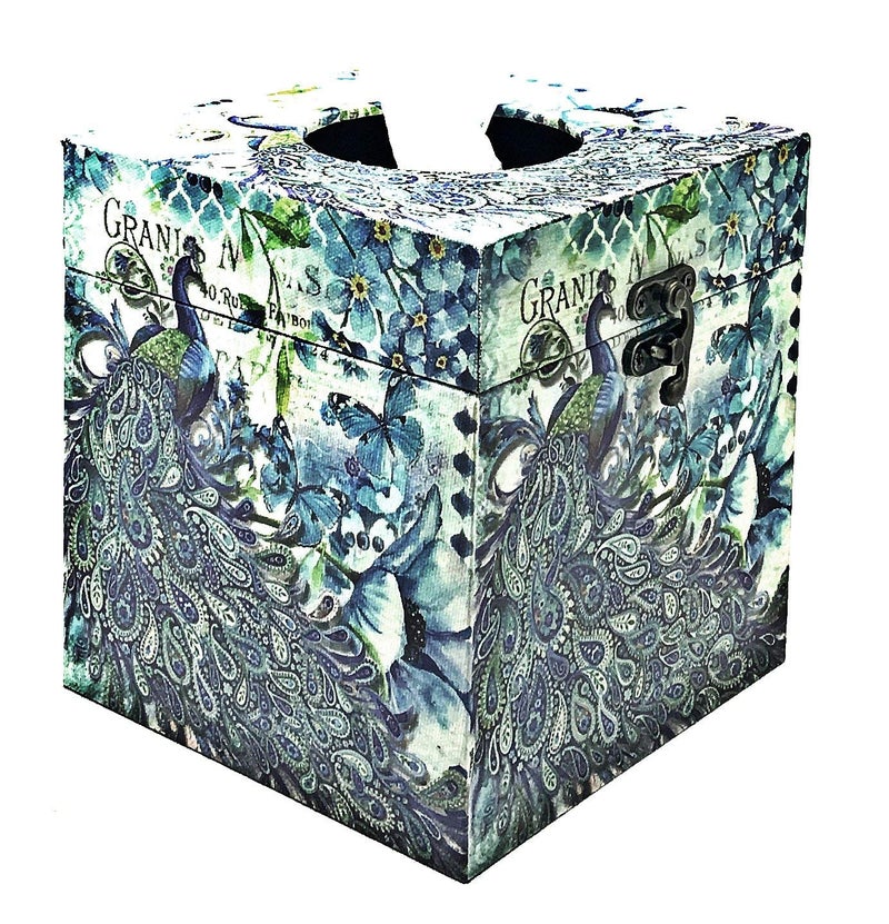 Bellaa 28304 Peacock Tissue Holder Paisley Decorative Vintage Design Square Hinged Refillable Box Cover - Image 5