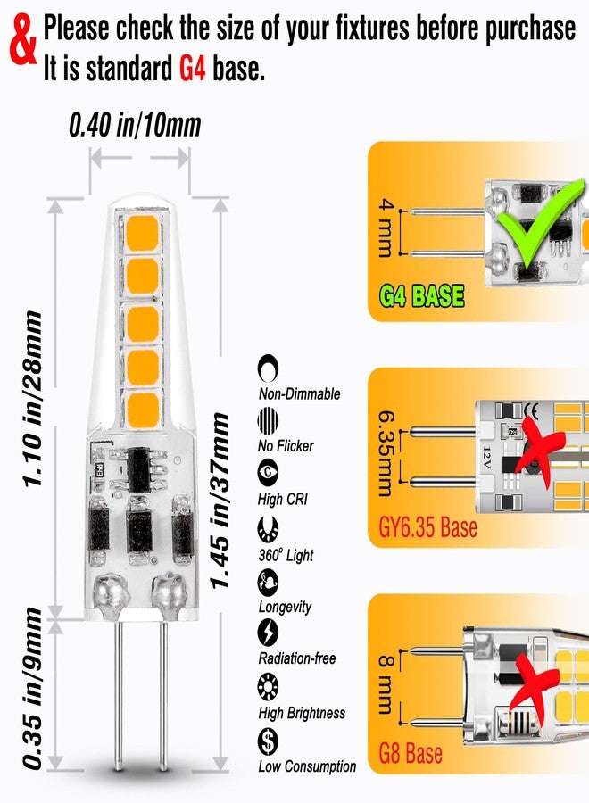 ALIDE G4 Led Light Bulbs 12V 24V 10W 20W T3 Halogen Bulb Replacement 107d,JC Bi-Pin G4 2W 220lm for Under Cabinet Puck Light Chandeliers Accent Track Ceiling Landscape Lighting,Warm White 2700K, 10 Pack - Image 4