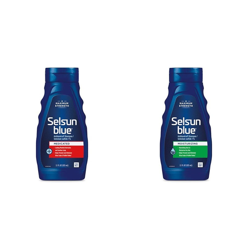Selsun Blue AntiDandruff Shampoos Bundle with Medicated 11 fl oz  Moisturizing 11 fl oz Maximum Strength Selenium Sulfide 1