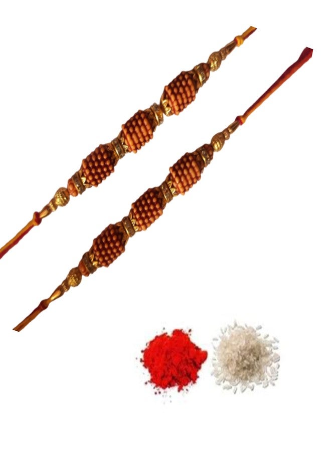 CRAFTOMANIC لؤلؤ فاخر تقليدي، Rudraksh Multi Designer Rakhi للأخ، Raksha Bandhan Rakhi مع Roli TilakPearl Rakhi للرجال والأولاد/مجموعة Dora Rakhi للأخ مع Roli Chawal