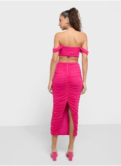 Ginger Off Shoulder Ruched Top & Bodycon Skirt Set  - Image 2